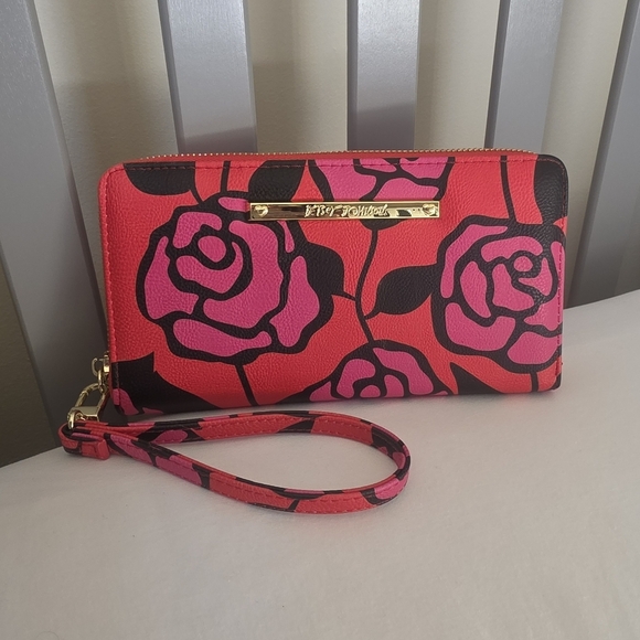 Betsey Johnson Handbags - Betsey Johnson Pink and Black Floral Wallet